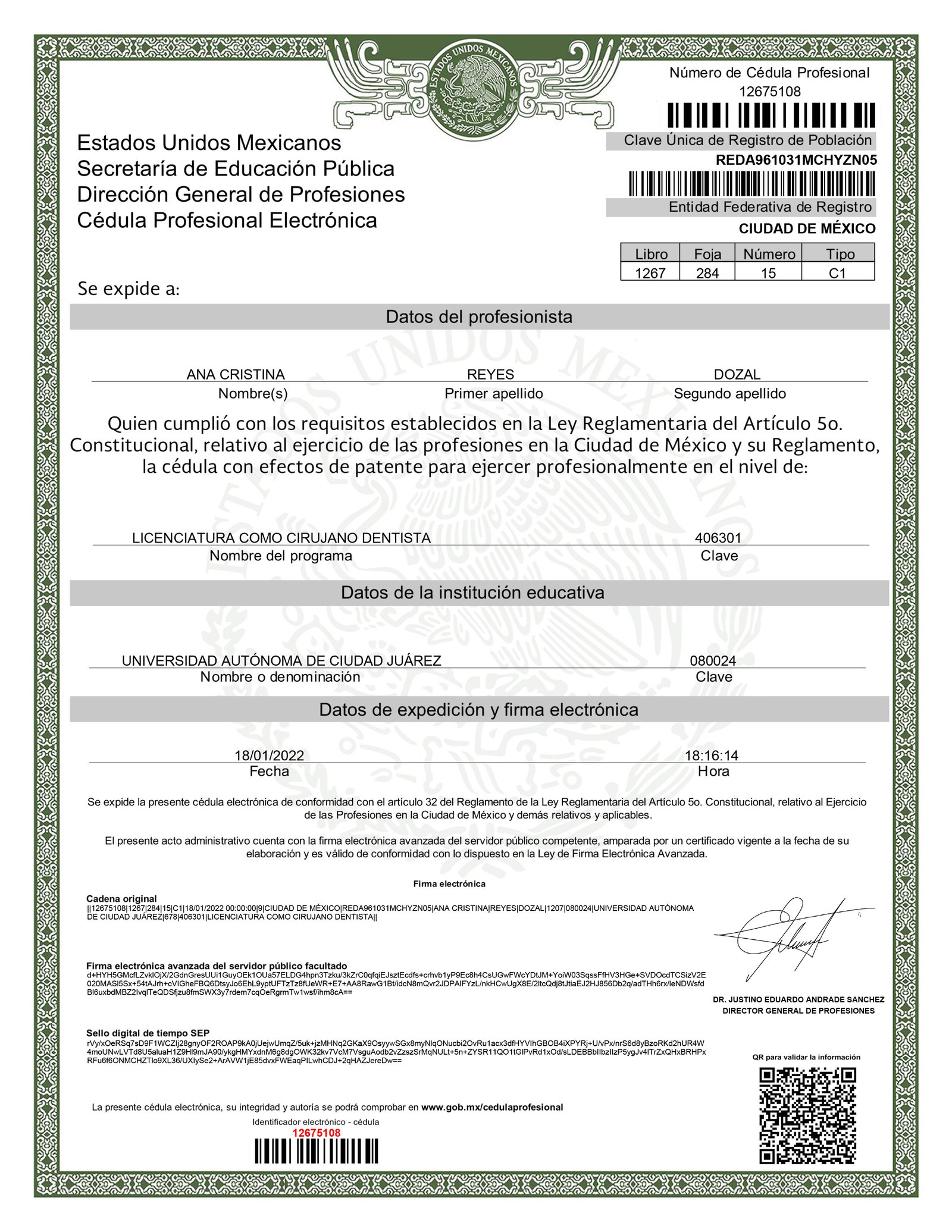Dra. Ana Cristina Reyes Dozal - Ver certificaciones 1