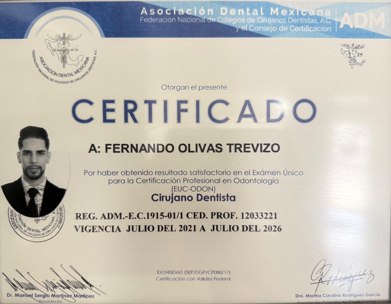 Dr. Fernando Olivas Trevizo - Ver certificaciones 1