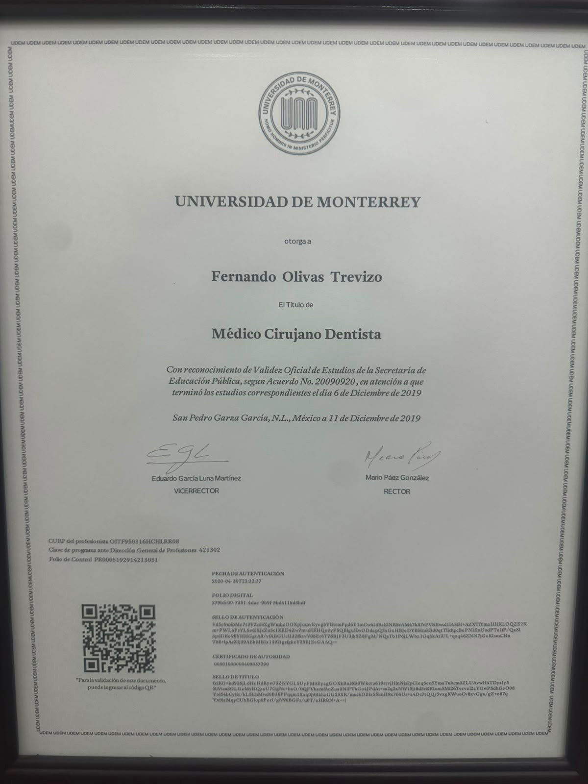 Dr. Fernando Olivas Trevizo - Ver certificaciones 4
